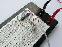 [AVR test circuit on a breadboard]