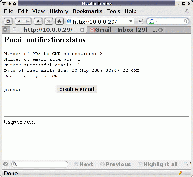 configuration page on the ethernet board