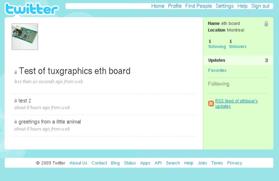 Your ethernet board send updates to twitter