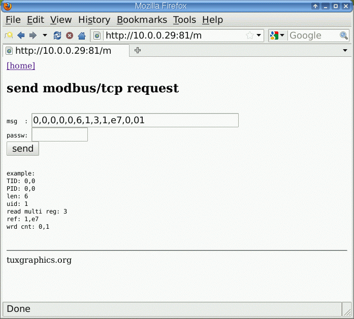 Emodbus/tcp gateway query page