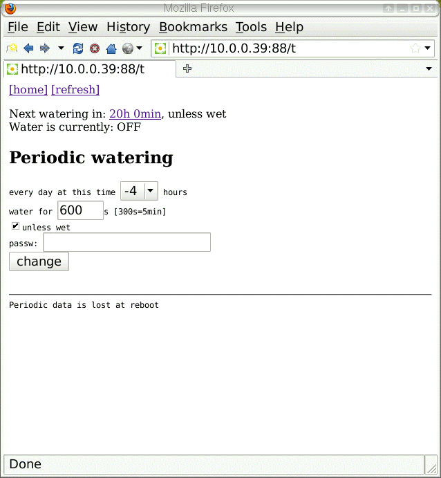 Timer controlled automatic watering